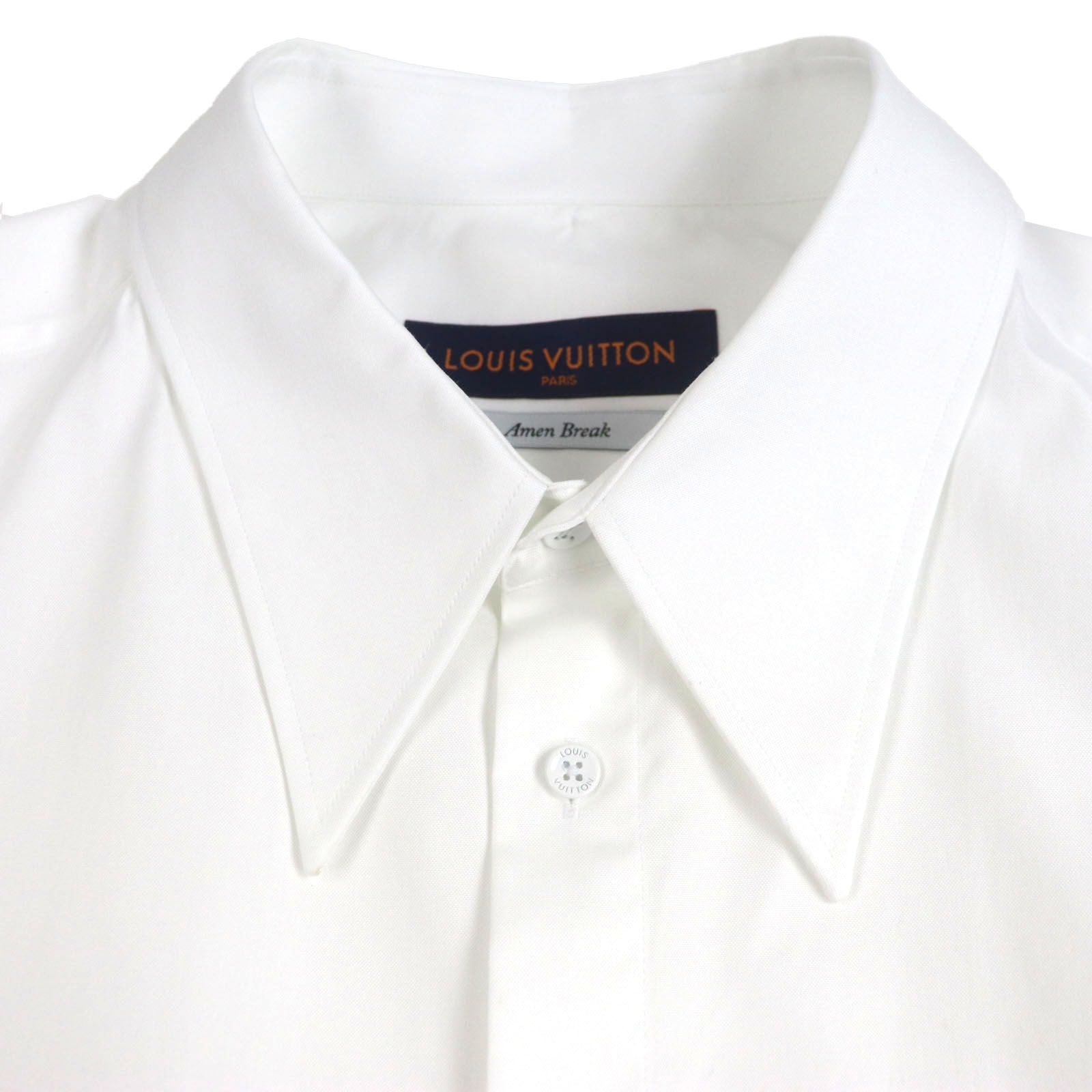 LOUIS VUITTON ルイヴィトン 22SS コットン ロゴ入りボタン LV刺繍 ロングスリーブ 長袖 ドレスシャツ ホワイト XXL イタリア製 正規品 メンズ