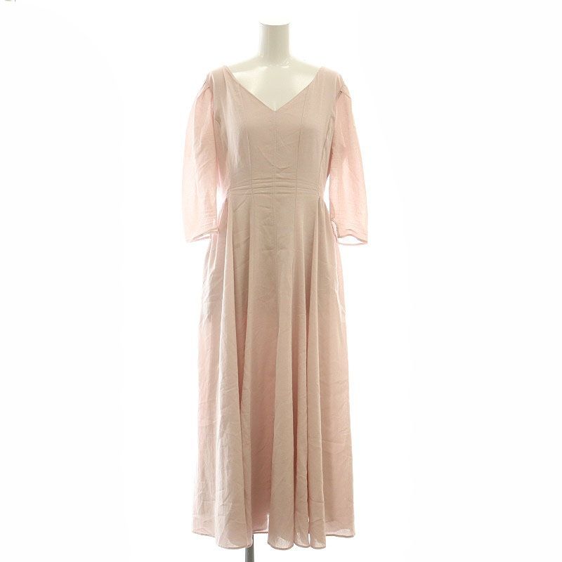ハーリップトゥ Herlipto 24SS Voile Back Ribbon Long Dress ワンピース ロング 七分袖 Vネック M ピンク |DO OS
