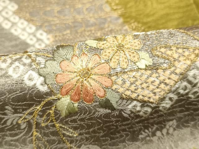 平和屋着物□訪問着 絞り 刺繍 流水枝花文 金彩 正絹 逸品 CAAV0922ou