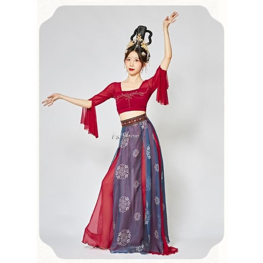 古典ダンス セット衣装 漢服レッスンウエア 練習着 2点セット社交ダンス 上下セットアップ唐装 ダンスウェア衣装ヨガ 社交ダンス衣装 トッ