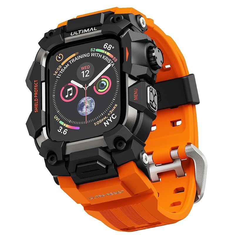 コンパチブル Apple Watch バンド アップル ウォッチ バンド ケース 一体型 TPU TPE 耐衝撃 滑り止め 耐久性 落下防止 オレンジ ブラック 44mm WWW_SKLAD-KIRPICHA_RU