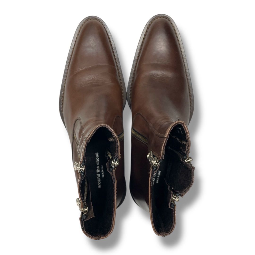 around the shoes アラウンドザシューズ レザーブーツ サイドジップ 