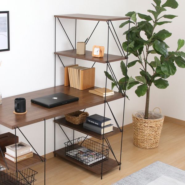 ラック付きワイヤーデスク MBR ミディアムブラウン 組立品 MARWIL-DEMENAGEMENTS_CH