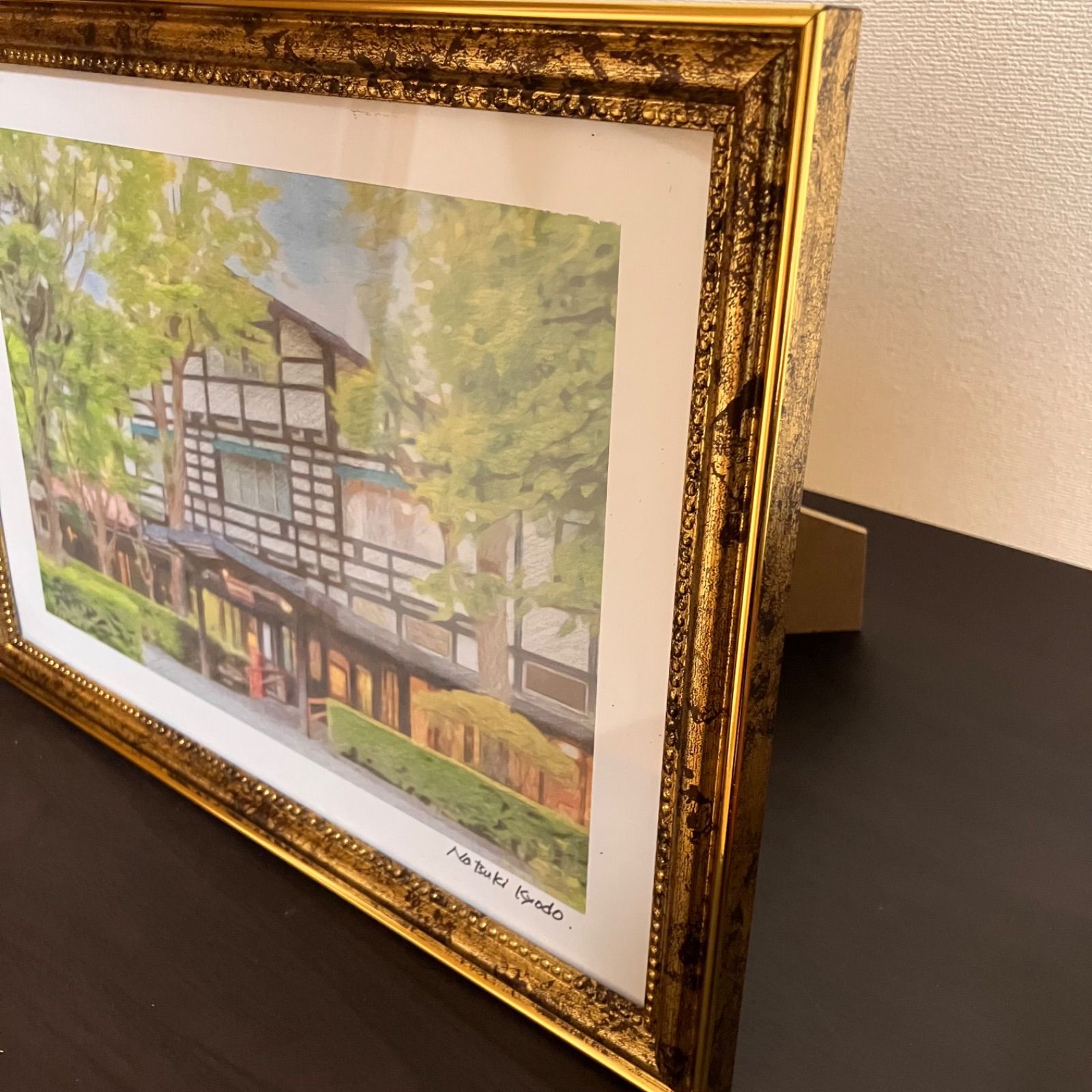 ジブリアート⑦ 風立ちぬより「万平ホテル」25cm×34cm額装品　水彩画 ジブリアート⑦風立ちぬより「万平ホテル」額装品 額縁寸法32.7