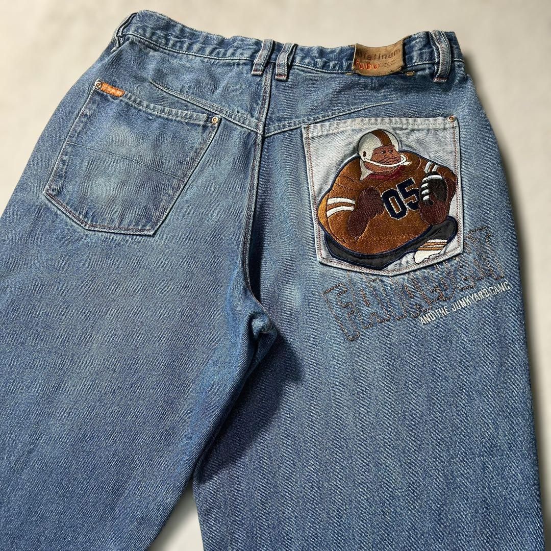 プラチナムフブ FUBU 極太デニム バギーパンツ バックロゴ刺繍 プラチナムフブ FUBU 極太デニム バギーパンツ バックロゴ刺繍