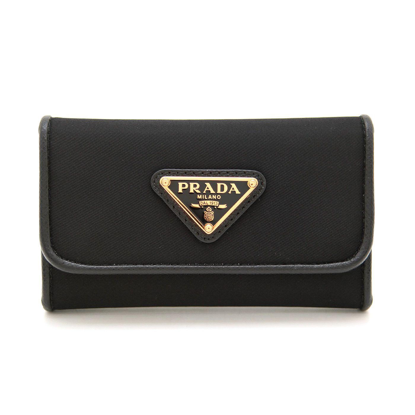 ほぼ♥ プラダ PRADA キーケース 6連 テスート ナイロン サフィアーノレザー 1PG222 ブラック き レディース メンズ