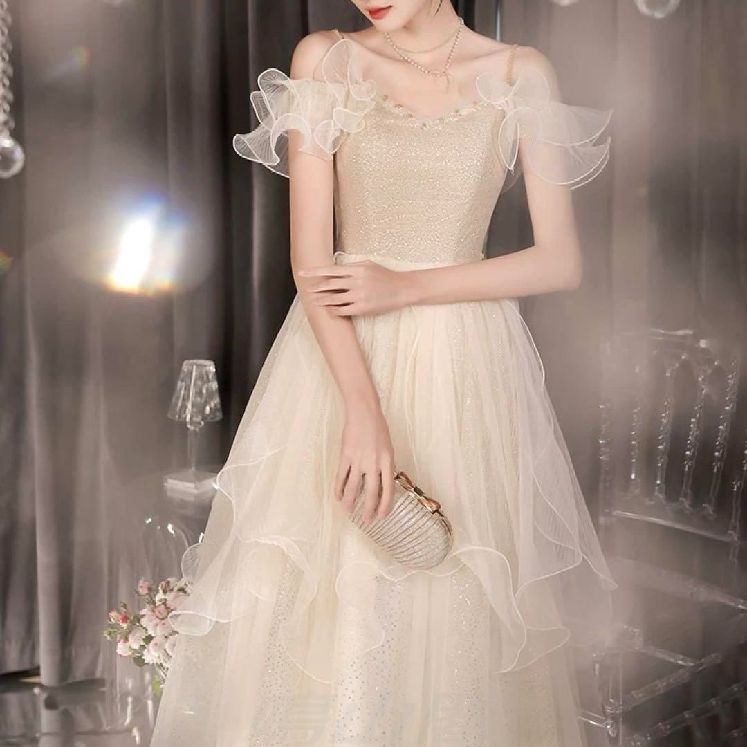 ♥ レディースファッション ラメ感ある生地のフリルが可愛い イブニングドレス