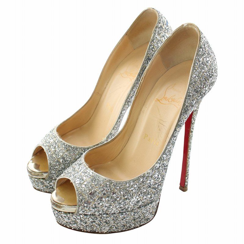 ルブタン　グリッター　オープントゥ　ハイヒール　サンダル　パンプス　正規品　美品 クリスチャンルブタン Christian louboutin パンプス グリッター