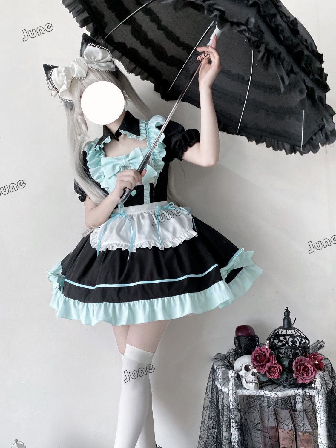 ロリータ洋装 メイドコスプレ 3点セット ワンピース＋エプロン＋フェイク S～Lサイズ 後ろ松緊調節 高品質 韓国スタイル ガーリー 日常使い デートに最適 おしゃれ