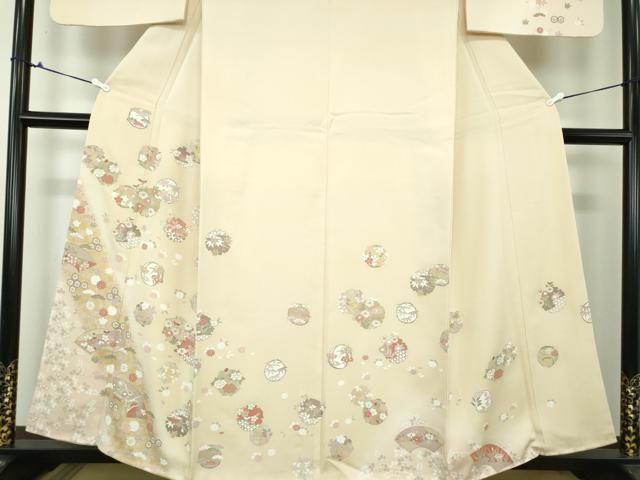 平和屋着物○訪問着 駒刺繍 雪輪花文 暈し染め 金彩 正絹