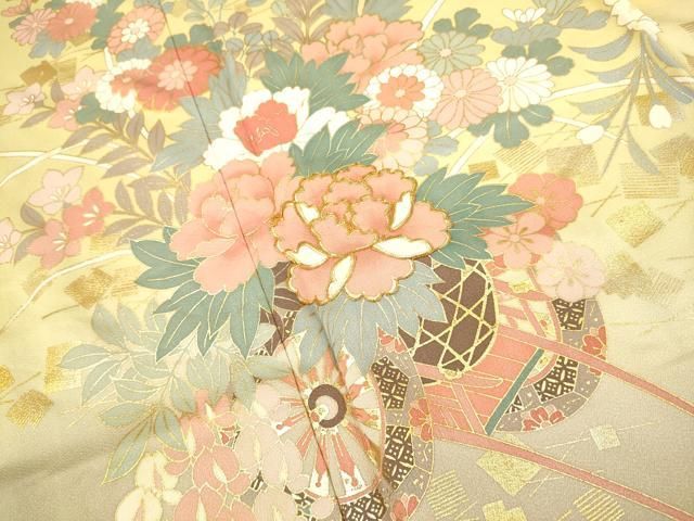 豪華振袖　駒刺繍　流水舞鳥文　暈し染め　金彩　着丈168cm　正絹　逸品 平和屋着物□豪華振袖 駒刺繍 花鳥文 雉 暈し染め 金彩 正絹