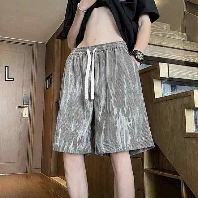 [L ]メンズ  服  シンプル ファッション オシャレ 大人 かっこいい 大きいサイズ ストリート 紳士服 タイダイ柄 冷感 パンツ 夏 薄手 アウター ビーチ ゆったり 五分丈 ミディアム