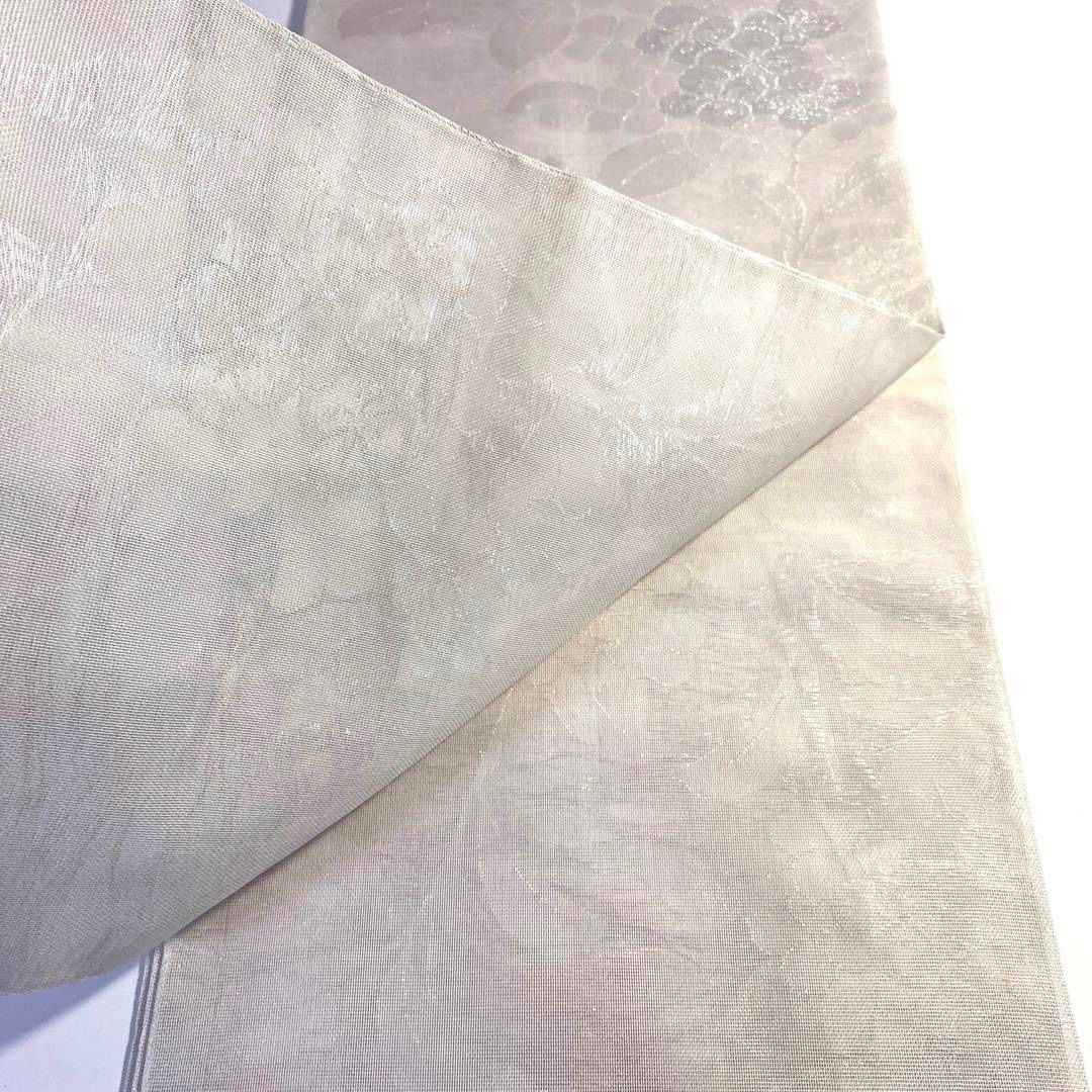 4k1430 本袋帯 絹 夏帯 夏物 紗本袋 紫陽花 白 銀色 花柄 和装 着物  