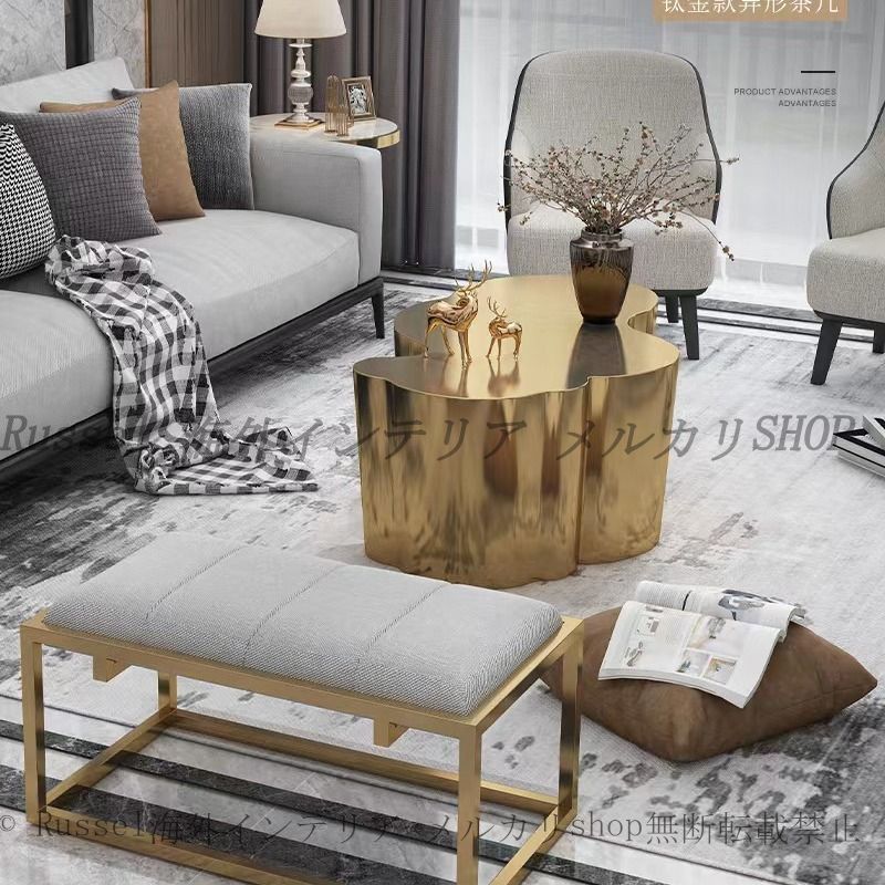 センターテーブル ラグジュアリー 光沢 雲 フォルム おしゃれ かわいい インテリア 北欧 ダイニング テーブル ステンレス モダン コーヒー テーブル 金 ゴールド