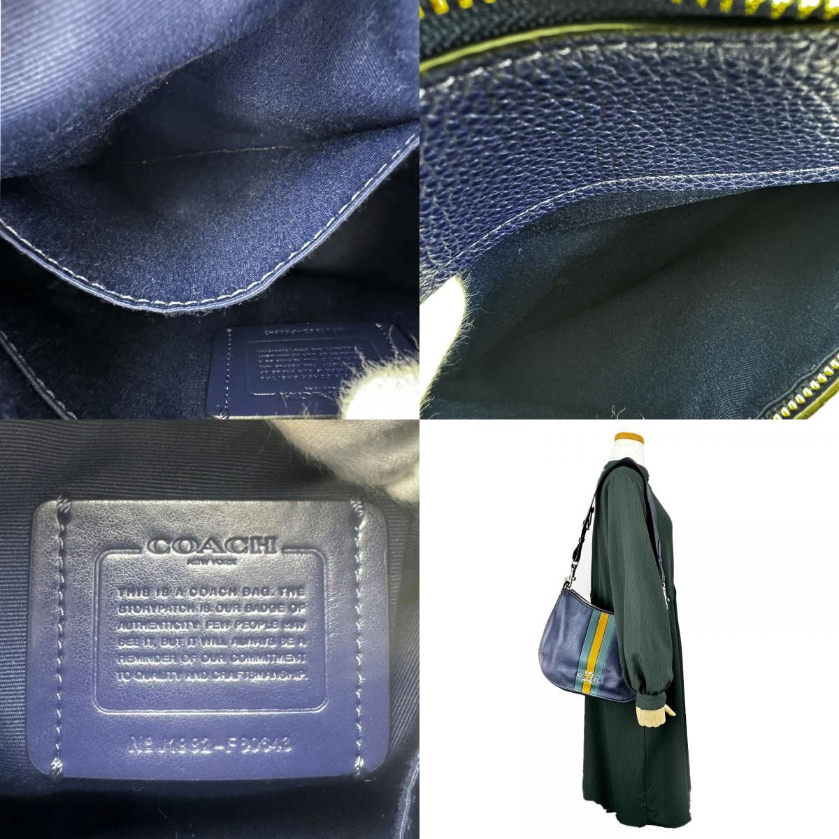 中古】 コーチ ショルダーバッグ F80643 レザー ネイビー シルバー金具  