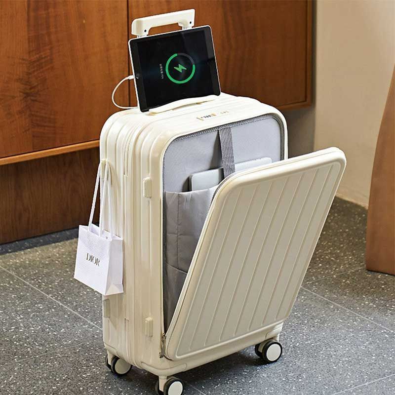 スーツケース フロントオープン 前開き・USBポート付き キャリーケース 3-5日用 泊まる カップホルダー付き 多機能スーツケース 大容量 トラベル 国内旅行 RoamRover] スーツケース フロントオープン 機内持ち込み キャリー