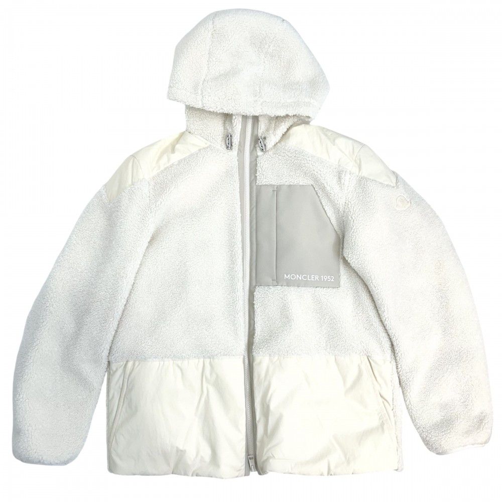 美品】MONCLER フリースジャケット ホワイト 遊ば ブラック