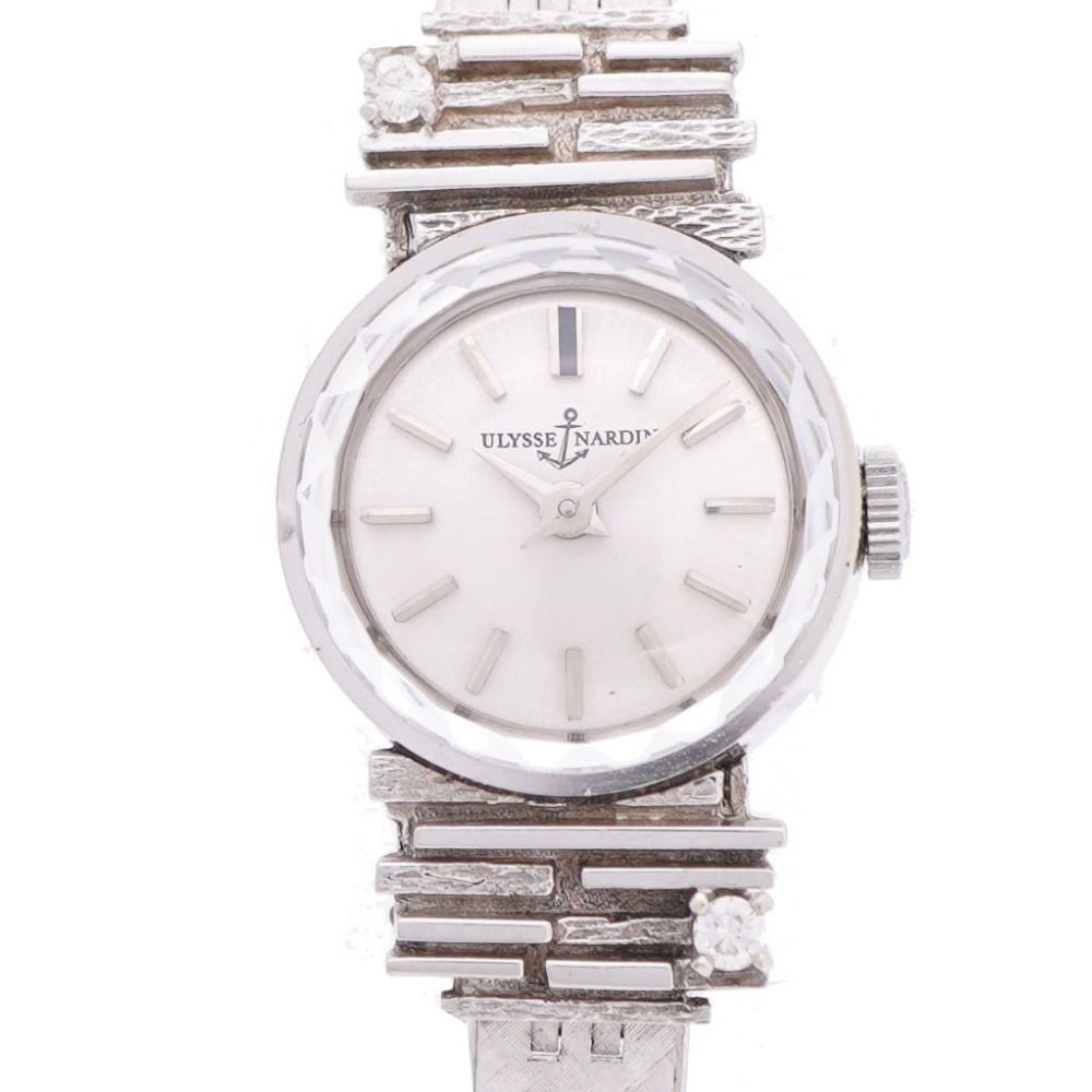 ユリスナルダン カットガラス K14WG 2Pダイヤ 手巻き 腕時計 ホワイトゴールド|メタル シルバー 0982 Ulysse Nardin レディース