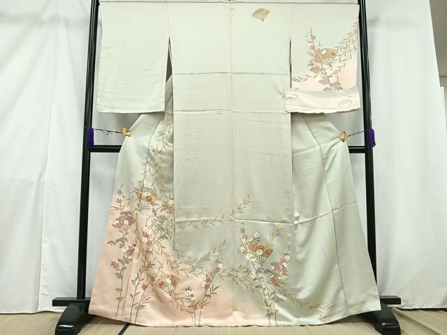 【訪問着】 扇面草花文・暈し染め・金銀彩・正絹❣️ 逸品✨No.1332 平和屋着物□訪問着 草花器物文 暈し染め 金銀彩 正絹 逸品