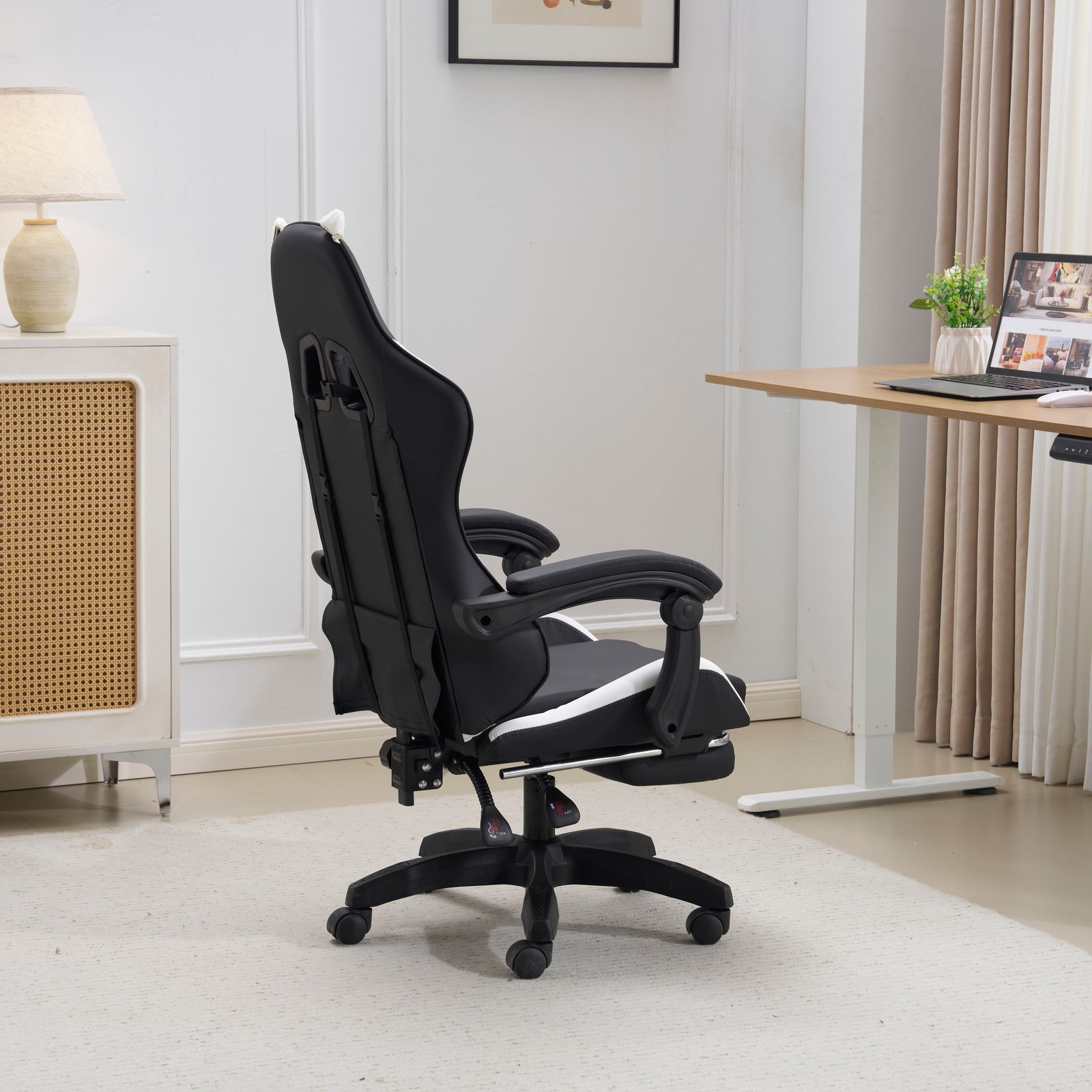 ブラック】 ゲーミングチェア オフィス 椅子 リクライニング  