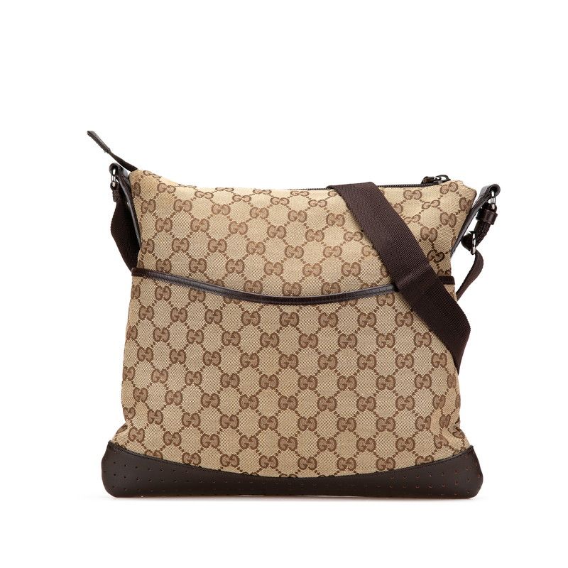 グッチ GGキャンバス 斜め掛け ショルダーバッグ 145857 ベージュ ブラウン キャンバス レザー レディース GUCCI 1-0209764
