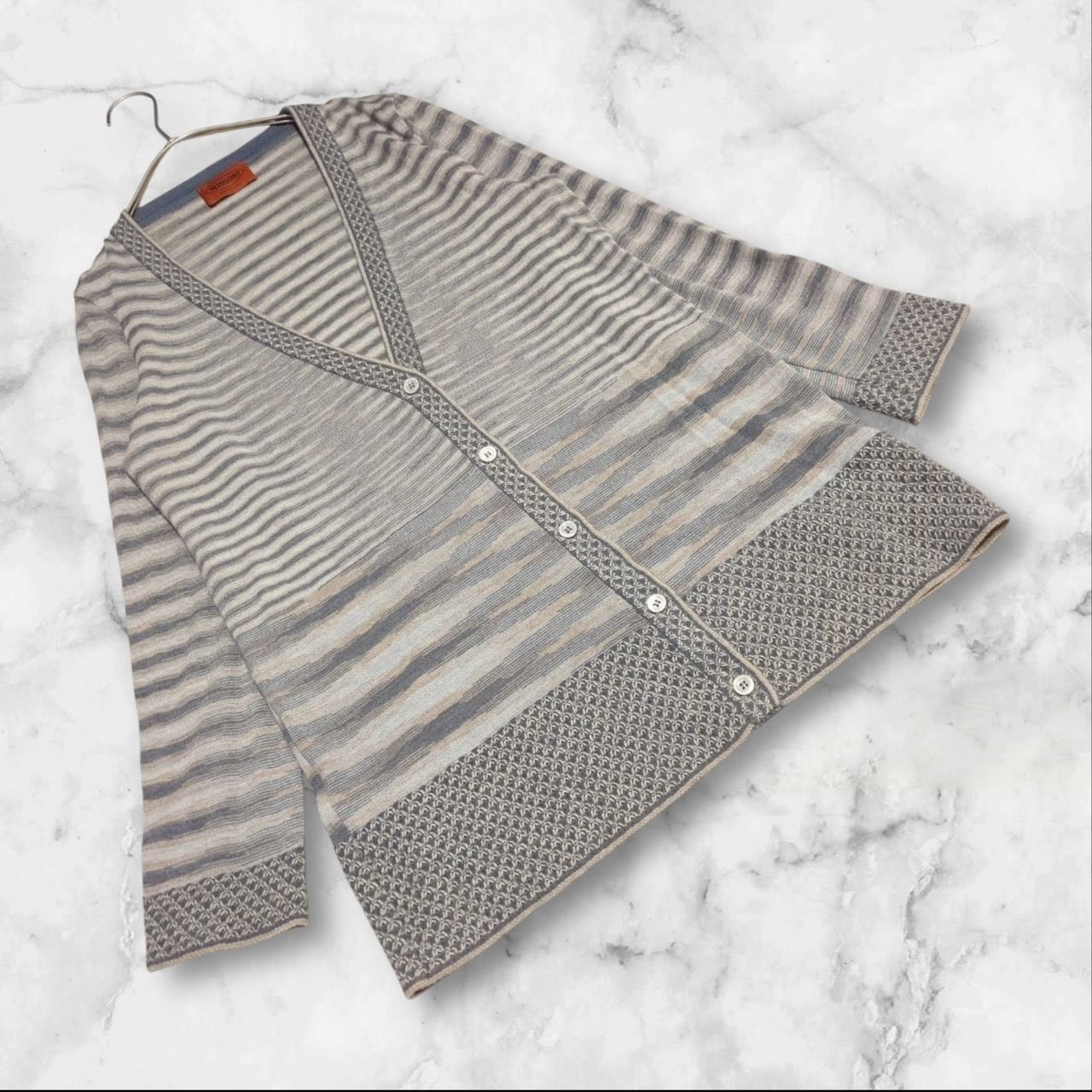 美品❤【ミッソーニ】MISSONI ニットカーディガン 深Vネック 総