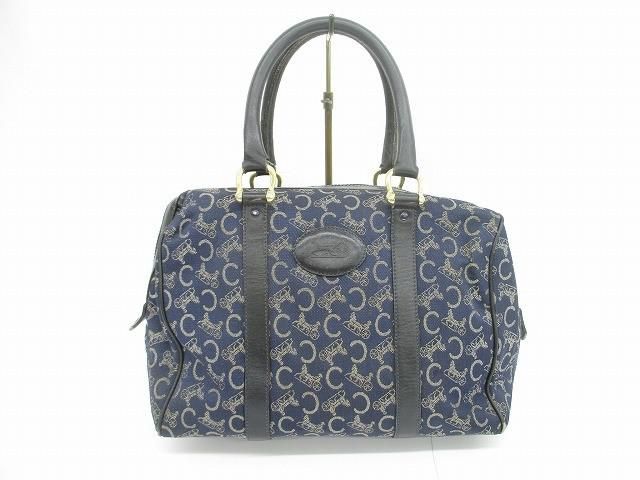CELINE Cサルキーキャンバス×レザーハンドバック　ネイビー×ブラック 中古 セリーヌ CELINE Cサルキー キャンバス レザー