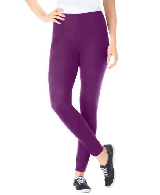 送料無料 ウーマン ウィズイン レディース レギンス ボトムス Plus Size Within Stretch-Cotton Knit Pull-On Leggings Plum purple