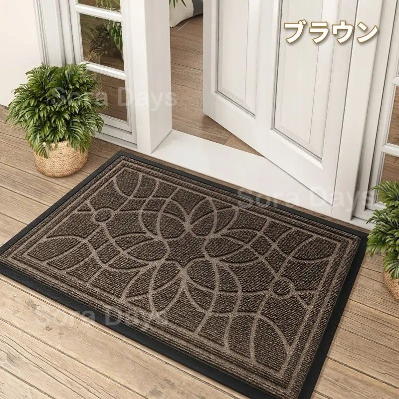 屋外ドアマット 玄関マット 花柄 幾何学模様 長方形 おしゃれ シンプル モダン シック インテリア 北欧 泥落とし 滑り止め 室内 エントランス 洗える 手洗い可 四角 スクエア ブラウン グレー ブラック ラバー ポリエステル ゴム 60×90cm