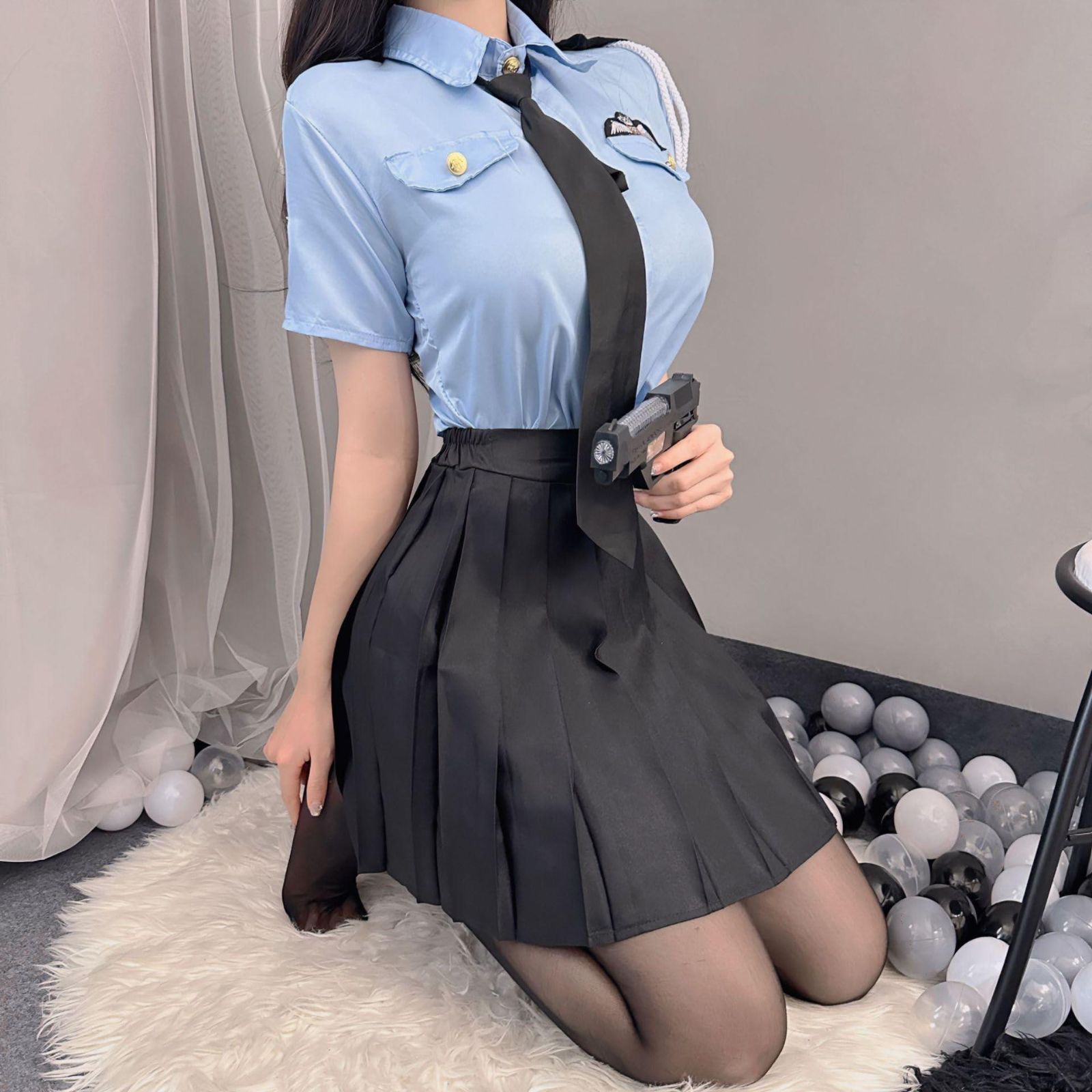 韓国 3点セット 警察官風 制服スーツ コスプレ プリーツスカート Amazon.co.jp: [Yi-gog] ポリス コスプレ セクシー 制服 3点