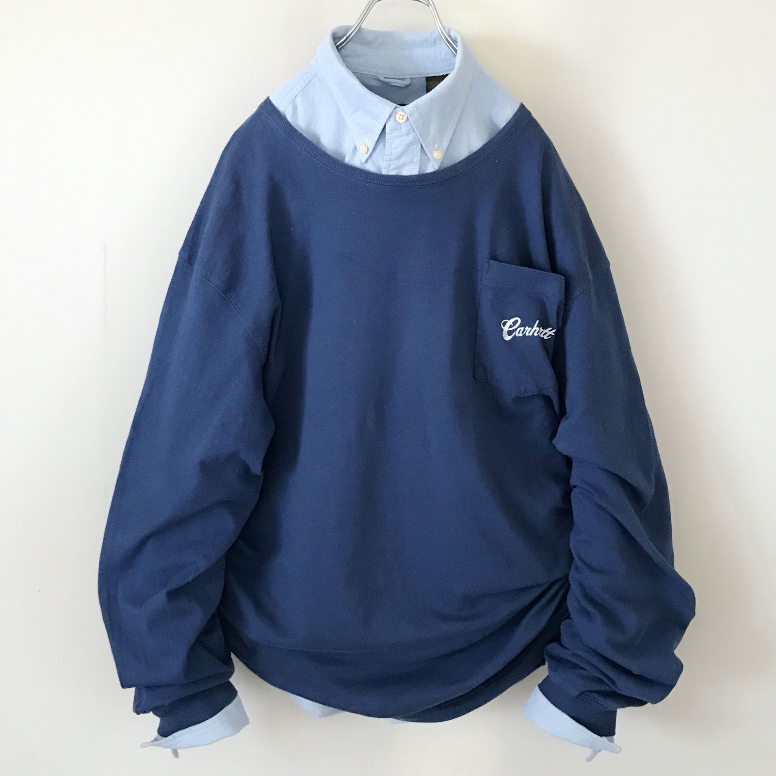 カーハート carhartt★バスフィッシング★ポケット付ロンT/長袖Tシャツ★筆記体ロゴ★ビッグサイズUSAメンズ2XL 2404A009