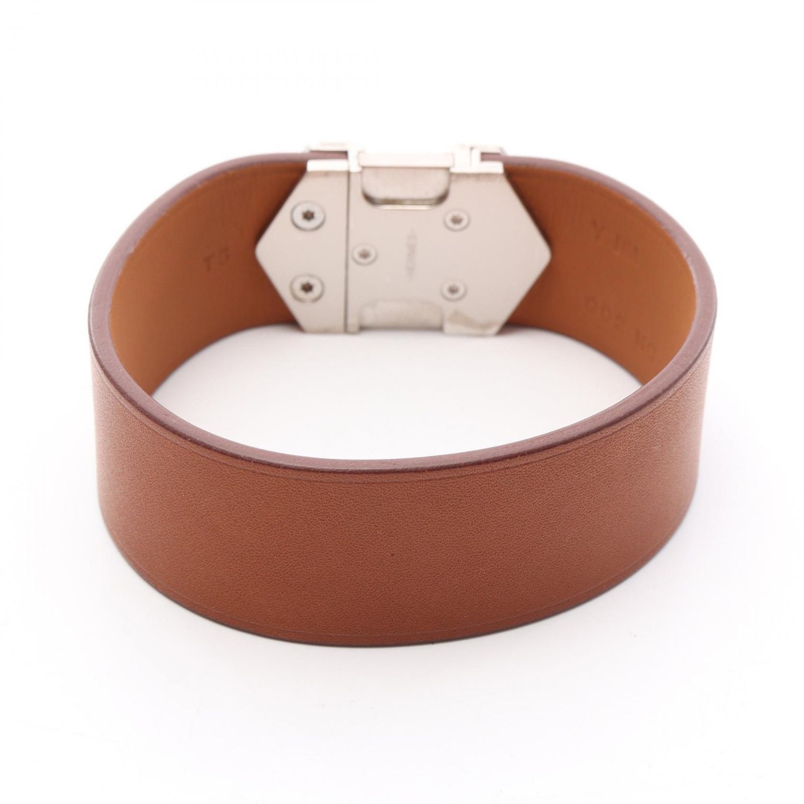 エルメス HERMES バングル スーパーH ブラウン シルバー ステンレススチール レザー バングル ユニセックス Used A