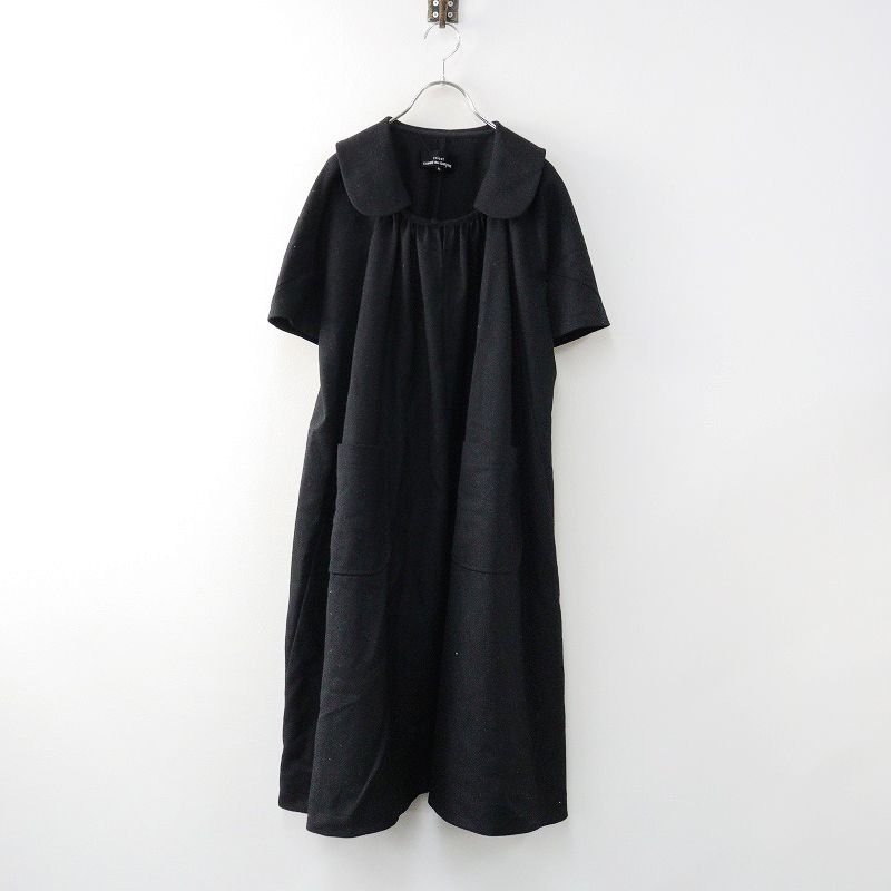 AD2014 トリコ コムデギャルソン tricot COMME des GARCONS ウールギャバジン ラウンドカラーポケット付ワンピース S|黒 2400014309454