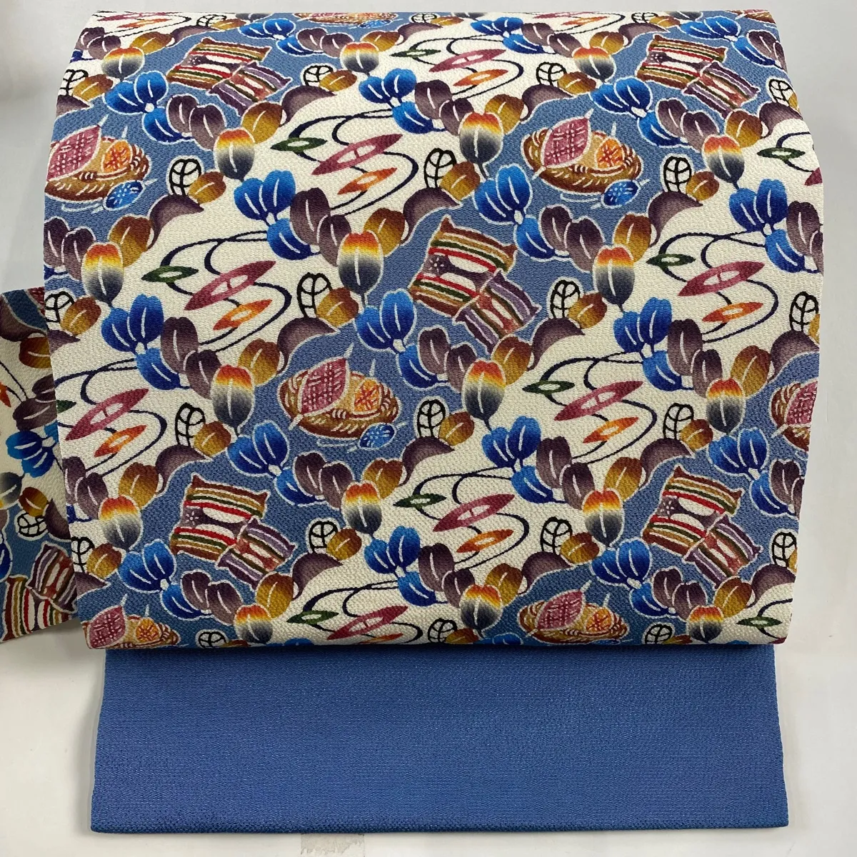 城間栄順 藍型 ブーゲンビリア文様 麻地名古屋帯 城間栄順 藍型
