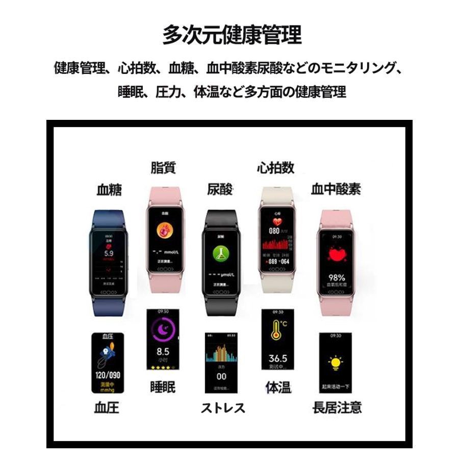 スマートウォッチ 血糖値 日本製センサー 尿酸値 血圧測定 血中酸素 脂質 体温監視 心拍数 活動量計 歩数計 IP68防水 iPhone Android対応 日本語  TK72-5