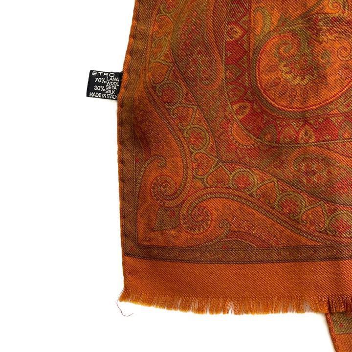 ETRO エトロ スカーフ ストール ペイズリー柄 オレンジ ブラウン