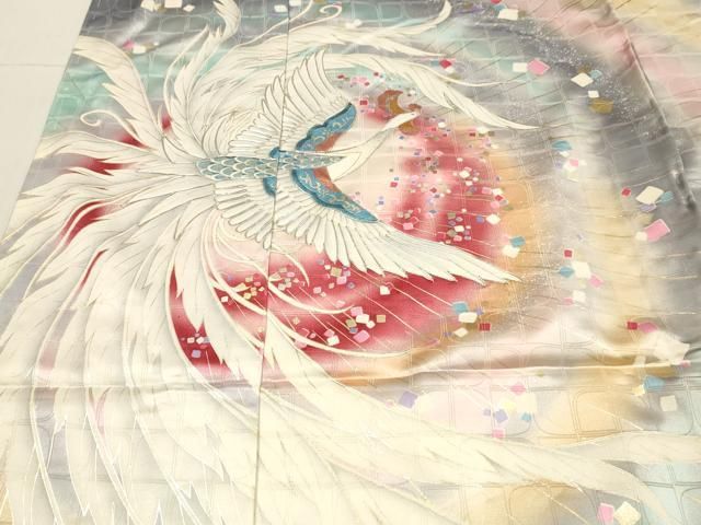豪華振袖　駒刺繍　鳳凰草花文　金彩　鈴乃屋扱い　逸品 平和屋着物□豪華振袖 駒刺繍 風景草花文 暈し染め 金彩 正絹