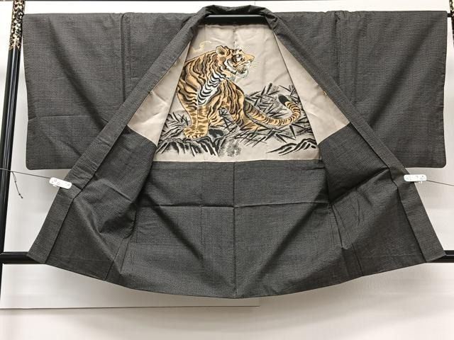 平和屋着物○男性 本場大島紬 アンサンブル 格子 反端付き 正絹 逸品