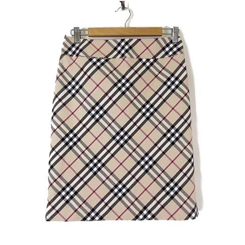 バーバリー ロンドン BURBERRY LONDON スカート 膝下丈 ノバチェック柄 コットン ストレッチ M 38 ベージュ 黒 白 赤 正規品 タグ付