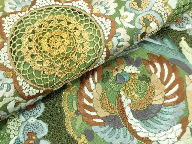 平和屋本店□極上 中国三大刺繍 相良刺繍 太鼓柄袋帯 正倉院花文 金糸  