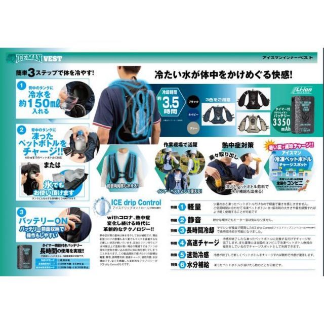 クールベスト アイスマンベスト 水冷服 ICM-NV-SET バッテリーセット クールベスト アイスマンベスト 水冷服 ICM-NV-SET ネイビー