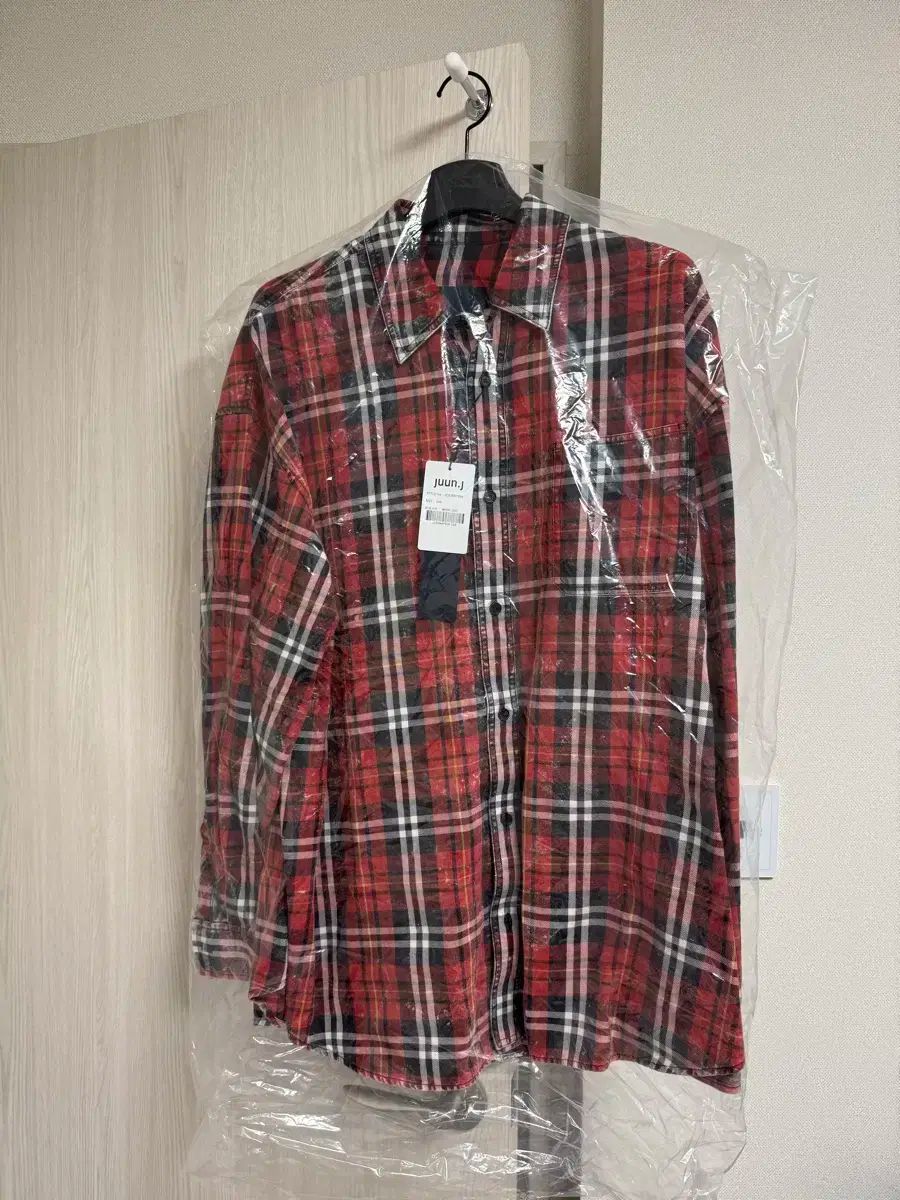 48 Juun.J ジュンジェイ 25SS アイルランド チェック レッド シャツ