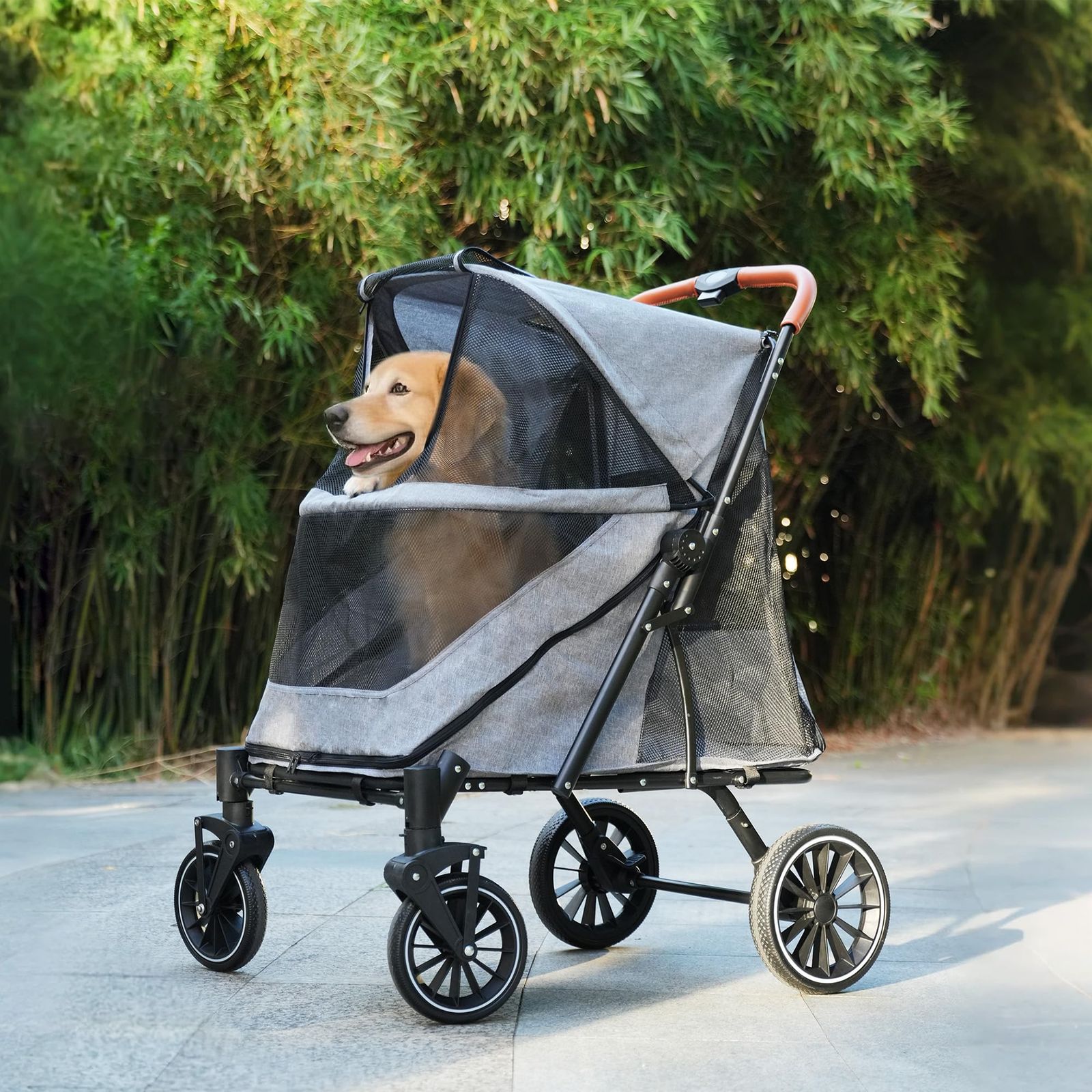 工具不要 組立簡単 軽量 介護用 猫 小型犬 ドッグカート 中型犬 ワンタッチ折り畳み 犬 多頭 折りたたみ 猫 乗りやすい 前後ドア 動物 大型犬対応 耐荷重50㎏ ペット用品 ペットカート グレー OSJ