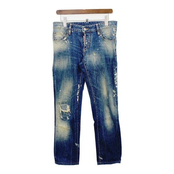 DSQUARED2 ペイント加工デニムパンツ DSQUARED2 ダメージ加工デニムパンツ ペイント加工 ブルー｜Yahoo