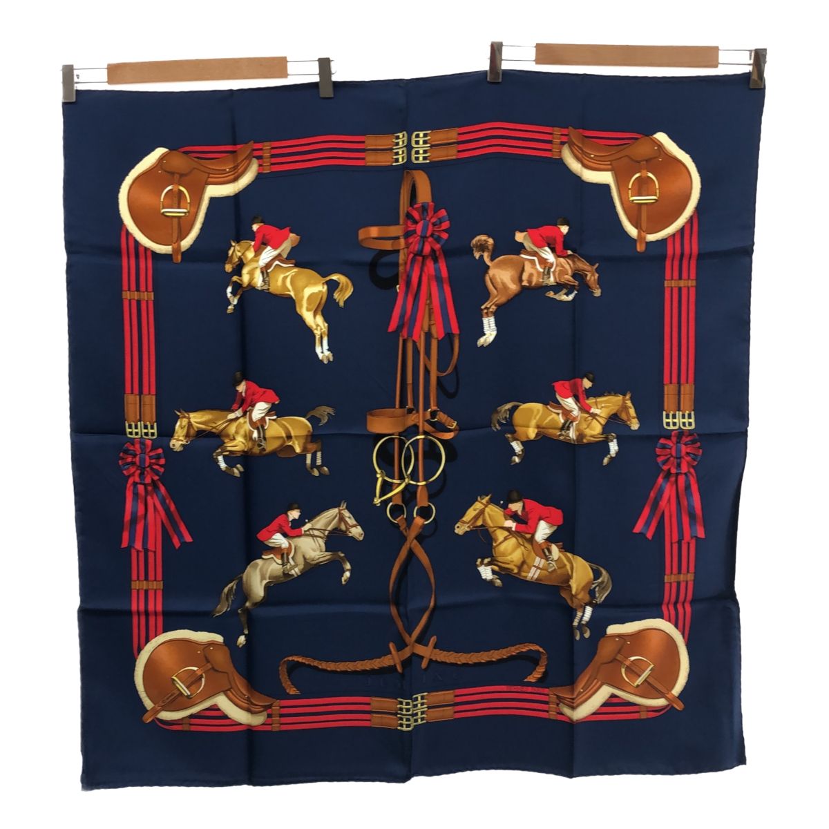 エルメス HERMES カレ90 JUMPING ジャンピング ネイビー レッド シルク
