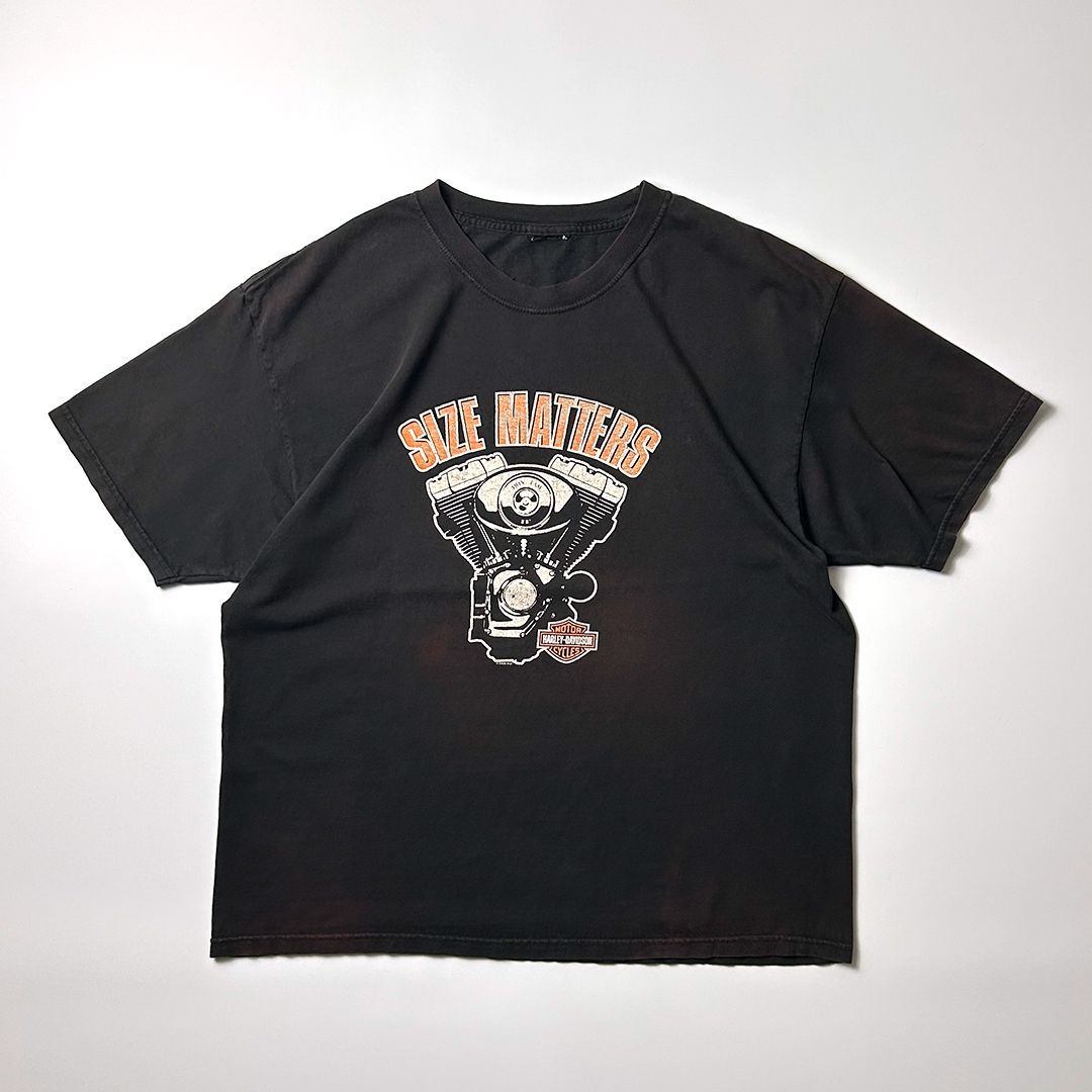Harley-Davidson Tシャツ L ブラック 鬼フェード ボロ加工 ハーレー
