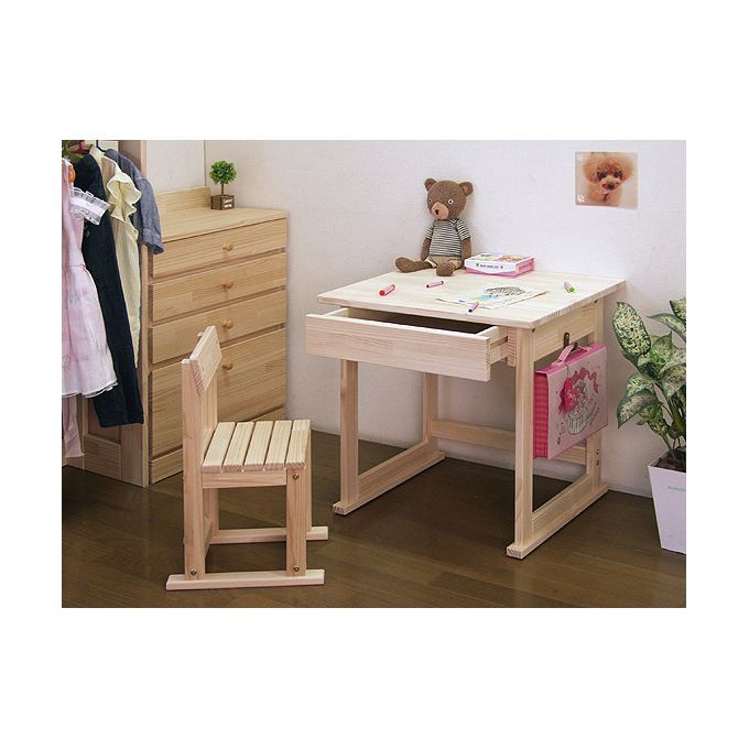 新品・未開封・国産品：ハンドメイド パイン材キッズ用デスクと椅子の 