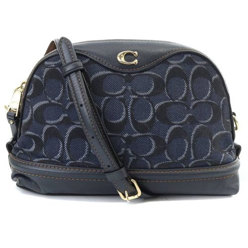 コーチ COACH シグネチャー デニム ショルダーバッグ ロゴ 切替 紺