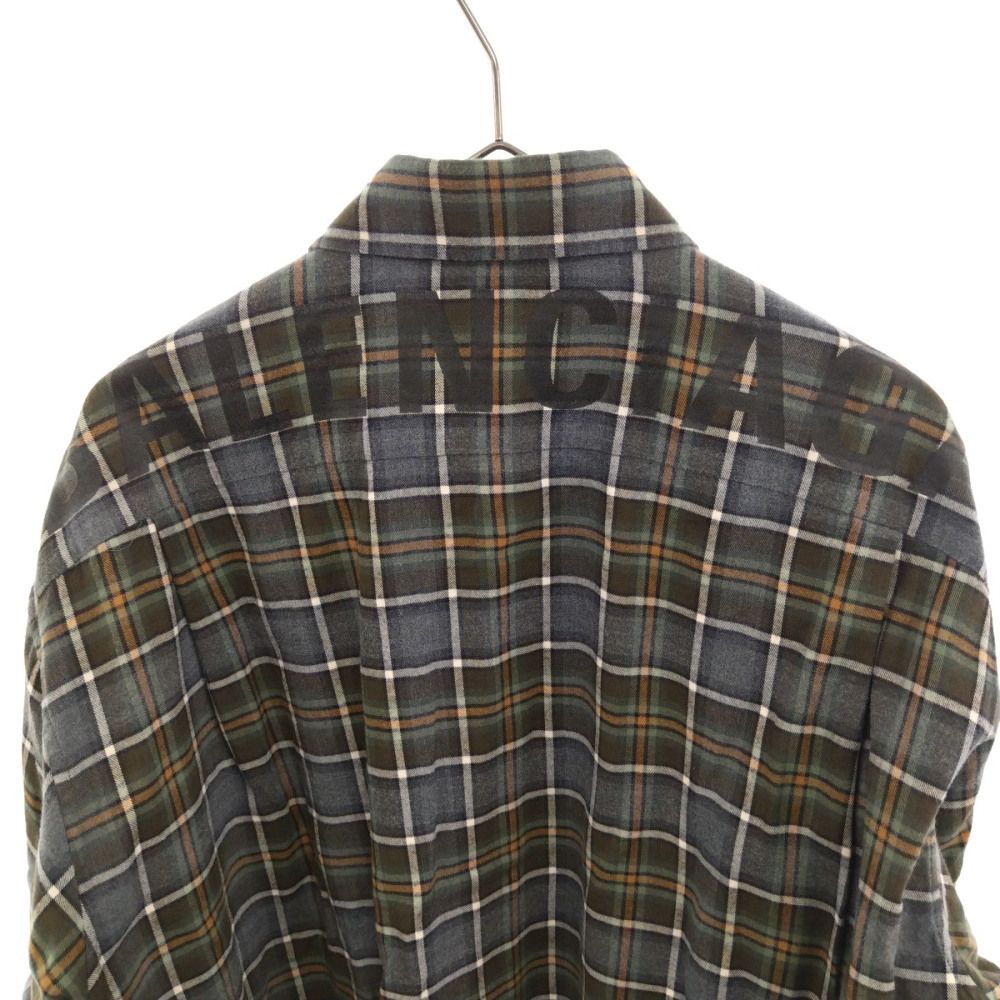 BALENCIAGA (バレンシアガ) 18AW Oversized Check Shirt バックロゴプリント オーバーサイズ長袖チェックシャツ  508465 TYB16 カーキ #dg2302 - メルカリ