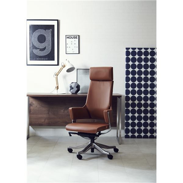 なお商品です オフィスチェア DELPHI フルレザー ハイバック キャメル 組立品